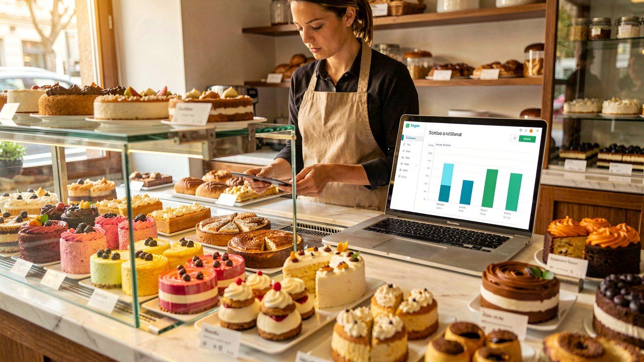 Owner reviewing margins on a laptop